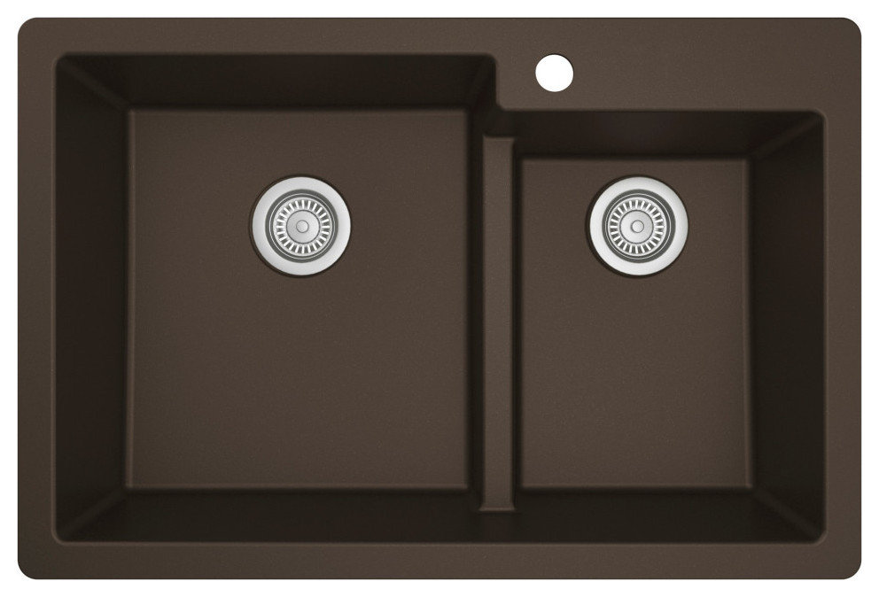 Karran 33" Top Mount Large/Small Bowl Quartz Kitchen Sink, Brown