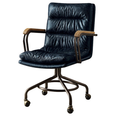 Hedia Top Grain Leather Office Chair, Vintage Whiskey, Vintage Blue