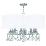 Livex Lighting - Newcastle Chandelier, Brushed Nickel - Add glamour to your home with this enchanting shaded chandelier. Scrolling arms adorned in a brushed nickel finish are paired with glittering crystal drops that reflect light when illuminated. A white handmade silk shimmer shade completes this chic design.