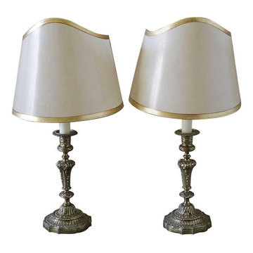 Pair of Brass Candlestick Lamps with Parchment Shades