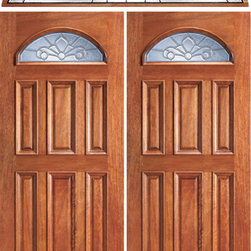 Pre-hung Mahogany Fan Lite External Double Door Elliptical Transom - Front Doors