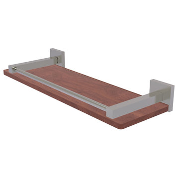Montero 16" Solid Wood Shelf with Gallery Rail, Satin Nickel