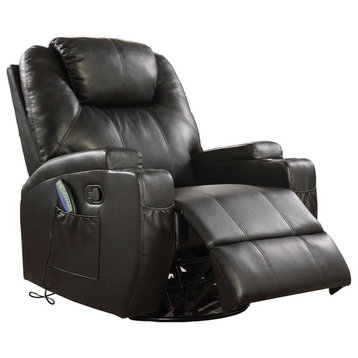 Bowery Hill Contemporary Faux Leather Rocker Recliner with Massage in Black