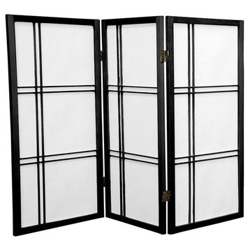 3' Tall Double Cross Shoji Screen, Black, 3 Panels