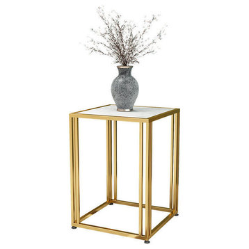 Small Square Simple Creative Marble Coffee Table, Gold, L17.7", 1 Layer
