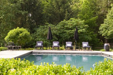 Inspiration for a mid-sized transitional backyard concrete paver and rectangular lap pool remodel in Baltimore