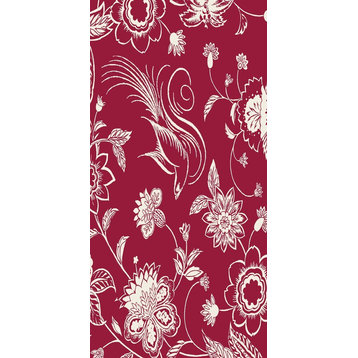Traditional Bird Floral Decorative Holiday Floral Print Bath Towel, Cranberry