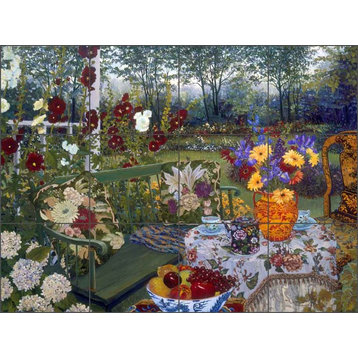 Ceramic Tile Mural Backsplash, Afternoon Tea for Two by John Powell, 17"x12.75"