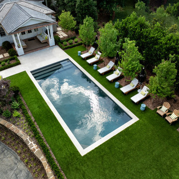 Modern Family Pool with Natural Turf on Three Sides in Greensboro, NC