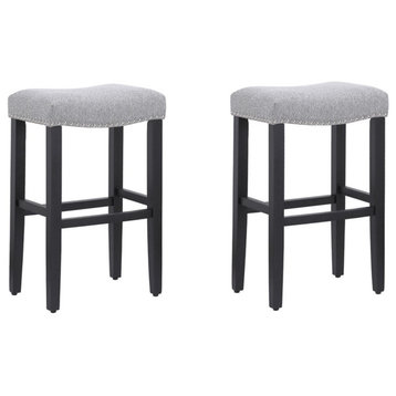 Trent Home 29" Upholstered Saddle Seat Bar Stool (Set of 2) in Gray