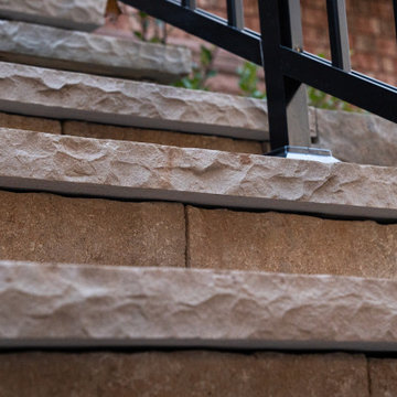 Custom Front Entrance Stonework & Retaining Wall Landscape Design