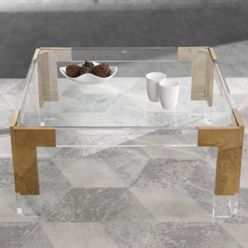 Casper Square Coffee Table (Gold-White Acrylic Glass Coffee Table)