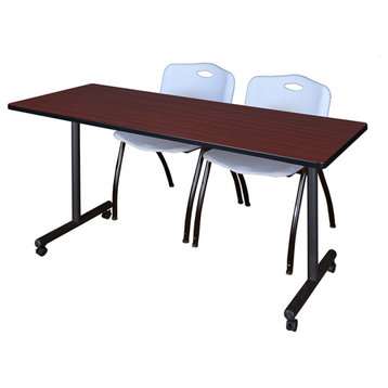 60" x 24" Kobe Mobile Training Table- Mahogany & 2 'M' Stack Chairs- Grey