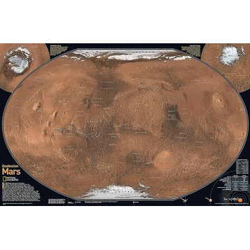 Mars Map Wall Mural, Self-Adhesive Wallpaper