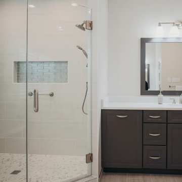 Mater Bathroom Remodel in Elkridge, MD with glass walk-in shower & double vanity