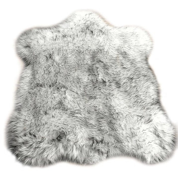 Black Tip Russian Wolf Faux Fur Shag Throw Area Rug, 4'x6'