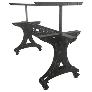 Longeron Industrial Adjustable Dining Table Base - Steel - Casters - DIY