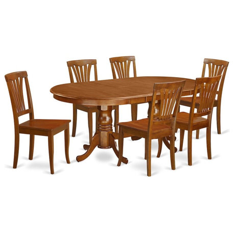 7-Piece Dining Room Set, Table and 6 Chairs Without Cushion, Saddle Brown