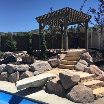 Residential Landscape with Water Features and Pool
