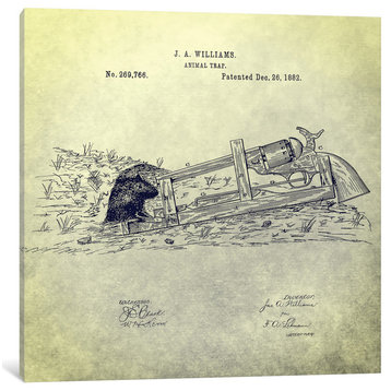 "Animal Trap Patent Sketch, Antique" Wrapped Canvas Print, 26x26x1.5