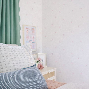 Tiny Pastel Cherry Wallpaper In Teen Girl's Bedroom