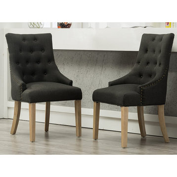 Button Tufted Solid Wood Wingback Hostess Chairs with Nail Heads, Set of 2, Char