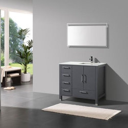 36" Matte Grey with quartz counter top - Bathroom Cabinets
