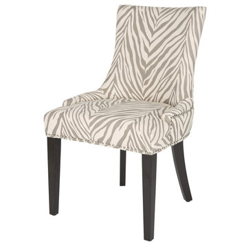 Set of 2 Dining Chair, Hourglass Shaped Back With Low Sloped Arms, Zebra Grey