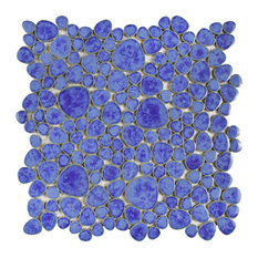 SomerTile Pebble 11" x 11" Porcelain Mosaic Tile, Blue Cloud
