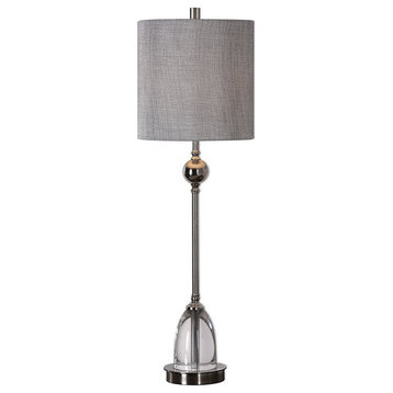 Bowery Hill Nickel Buffet Table Lamp in Polished Nickel and Gray