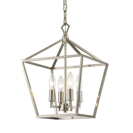 4-Light Brushed Nickel Lantern Pendant Chandelier 12"
