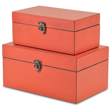 Weathered Orange Boxes, Set of 2