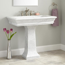 36" POLISHED CARRARA MARBLE PEDESTAL SINK - Bathroom Sinks