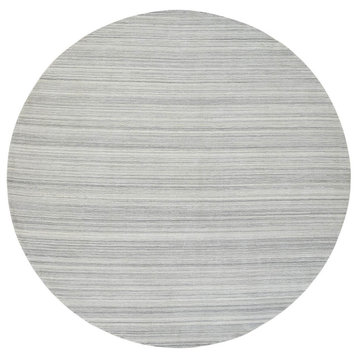 Gray, Hand Loomed Undyed Natural Wool, Modern Design Round Rug, 12'0"x12'0"