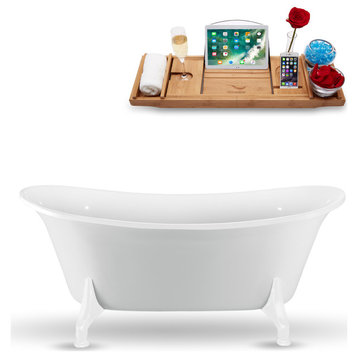 59" Streamline N1080WH-IN-GLD Clawfoot Tub and Tray With Internal Drain