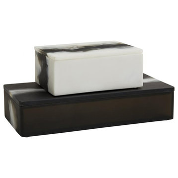 Hollie Boxes (Set of 2), Black and White Resin, 7"W (5623 3MNMM)