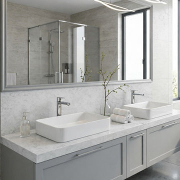 Modern Luxury Bathroom with Thunderstorm Stone Benchtop | Double Vanity Design