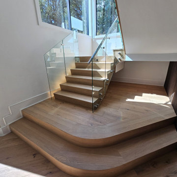 Project #129 | Modern White Oak Staircase with Slanted Risers