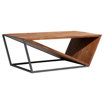 Small Metal and Brown Wood Triangular Table for Home Display, 25.59’" x 18.11’’