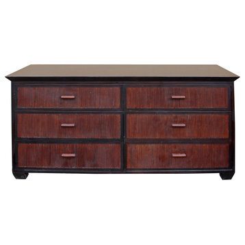 Oriental Bamboo Accent 6 Drawers Console Sideboard Table Cabinet Hcs4940