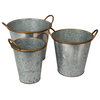 Galvanized Metal Buckets, 3-Piece Set, 10"x9.5", Industrial Silver