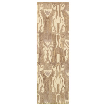 Athena Ikat Hand-tufted Wool Beige/Tan Rug, 2'6" x 8'