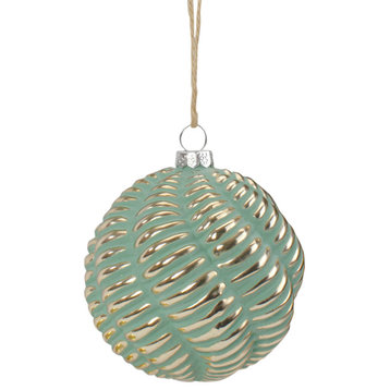 4" Green and Gold Glass Ball Christmas Ornament