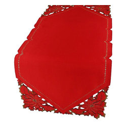 Xia Home Fashions - Holiday Spirit Embroidered Cutwork Christmas Table Runner, Red, 14''x52'' - Table Runners