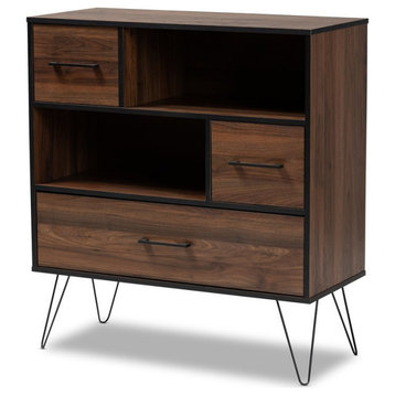 Bowery Hill Two-Tone Walnut and Black Finished Wood 1-Drawer Bookcase
