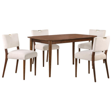 Bonito Velvet Dining Set, Walnut Finish, Oatmeal, 5-Piece Set