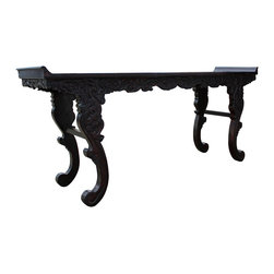 Chinese Brown Huali Rosewood Point Edge Relief Carving Altar Table - Console Tables