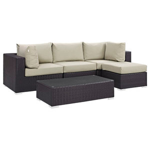 Outsunny Modern 4 Piece Cushioned Outdoor Rattan Wicker Sofa Sectional Patio Tropical Outdoor Lounge Sets By Aosom