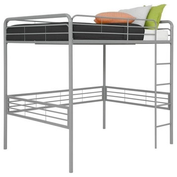 DHP Full-Size Metal Loft Bed with Ladder in Silver