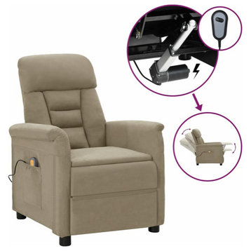 vidaXL Massage Recliner Chair Sleeper Chair Light Gray Faux Suede Leather